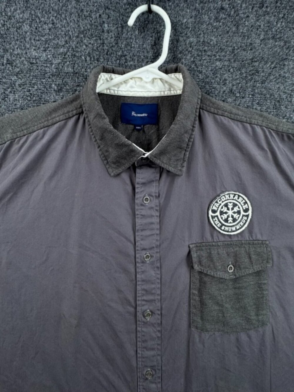 Faconnable Flannel Logo Men Gray 2XL Polyester Cotton Soft Shirt Button Up Solid